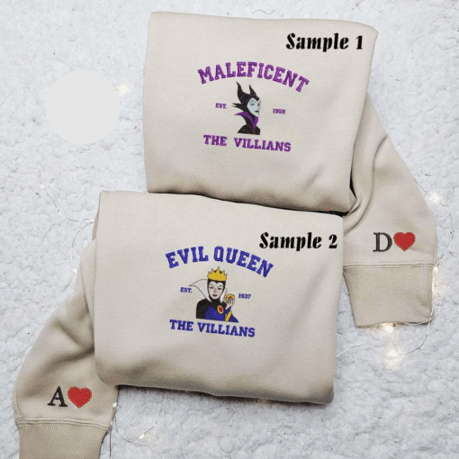 Maleficent And Evil Queen Disney Villains Embroidered Couples Shirts