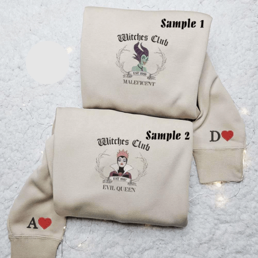 Maleficent And Evil Queen Witches Club Embroidered Couples Shirts