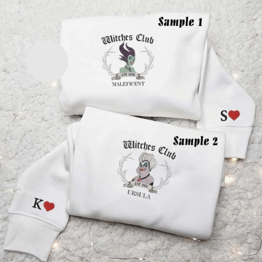 Maleficent And Ursula Witches Club Embroidered Couples Shirts