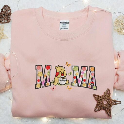 Mama Winnie The Pooh Floral Embroidered Shirt Disney Characters Embroidered Hoodie Best Mothers Day Gift Idea