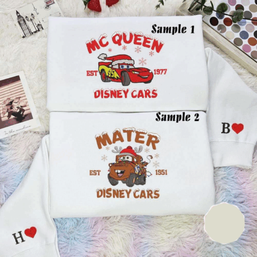 Mcqueen And Mater Christmas Cars Disney Characters Embroidered Couples Shirts