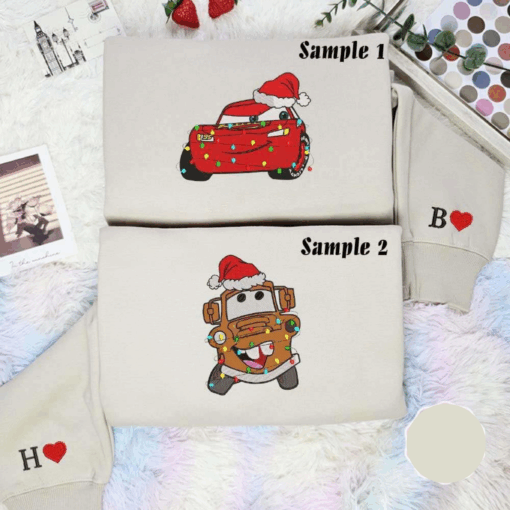 Mcqueen And Mater Christmas Lights Cars Disney Characters Embroidered Couples Shirts