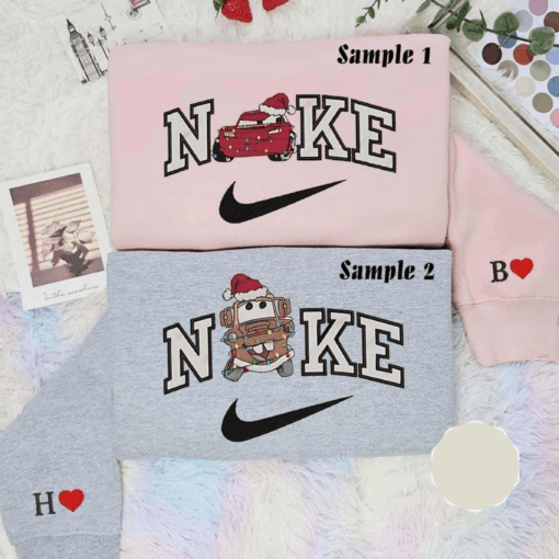 Mcqueen And Mater Christmas Lights Disney Cars Embroidered Couples Shirts