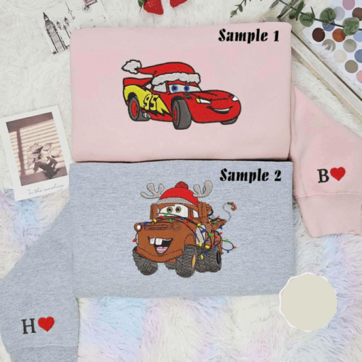 Mcqueen And Mater Christmas Team Cars Disney Characters Embroidered Couples Shirts