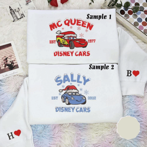 Mcqueen And Sally Christmas Cars Disney Characters Embroidered Couples Shirts