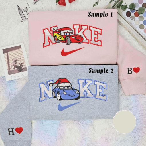 Mcqueen And Sally Christmas Hat Disney Cars Embroidered Couples Shirts