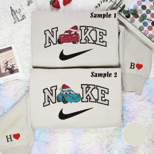Mcqueen And Sally Christmas Lights Disney Cars Embroidered Couples Shirts