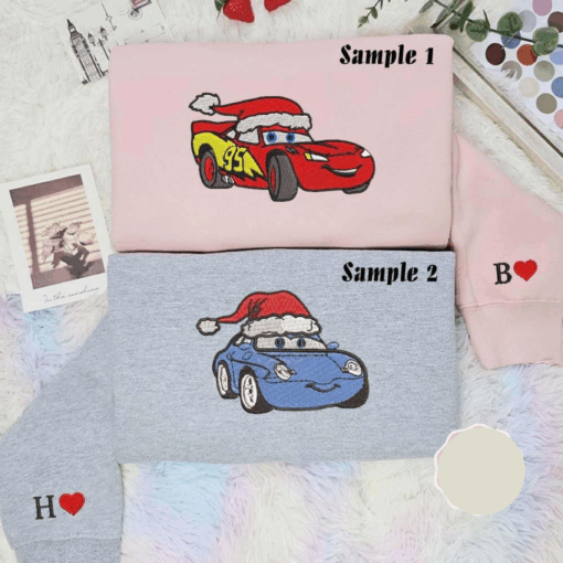 Mcqueen And Sally Christmas Team Cars Disney Characters Embroidered Couples Shirts