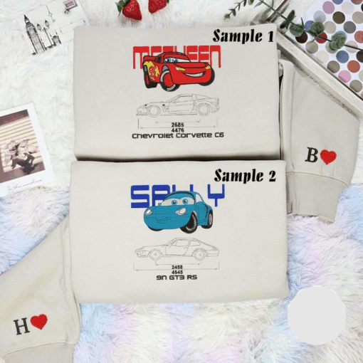 Mcqueen And Sally Embroidered Shirts Disney Cars Characters Embroidered Couples Shirts