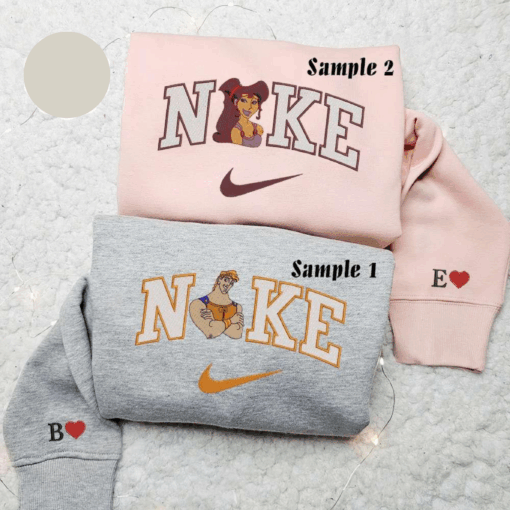 Megara And Hercules x Nike Couple Embroidered Shirt Cartoon Embroidered Hoodie Valentines Day Embroidered Sweatshirt