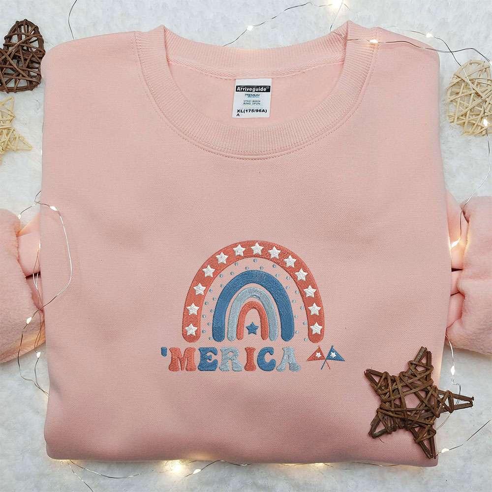 Merica Rainbow Embroidered Shirt Best Patriotic Shirts National Day Gifts