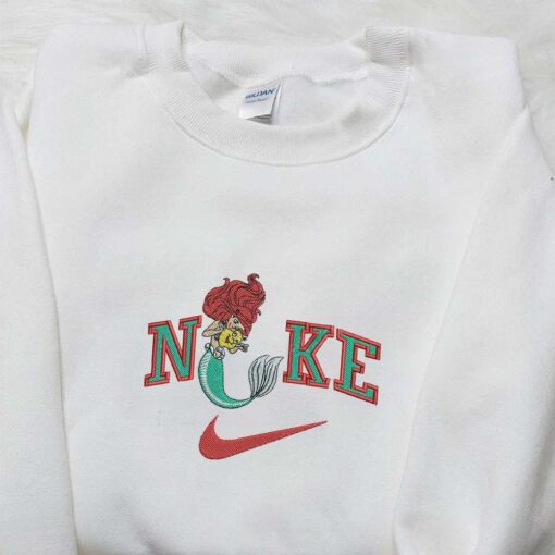 Mermaid Ariel x Nike Cartoon Embroidered Hoodie Disney Characters Embroidered Shirt Nike Inspired Embroidered Shirt