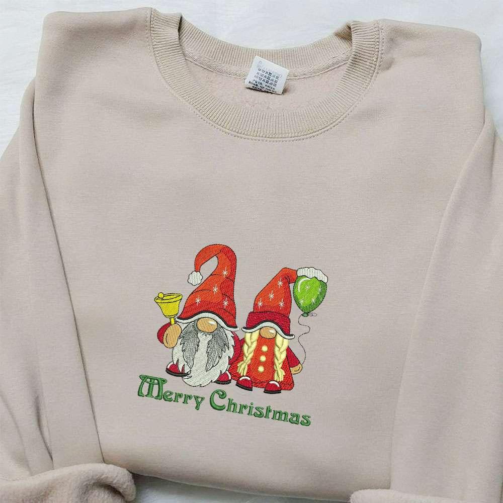 Merry Christmas Gnomes Embroidered Shirt Christmas Embroidered Hoodie Best Christmas Gifts For Family