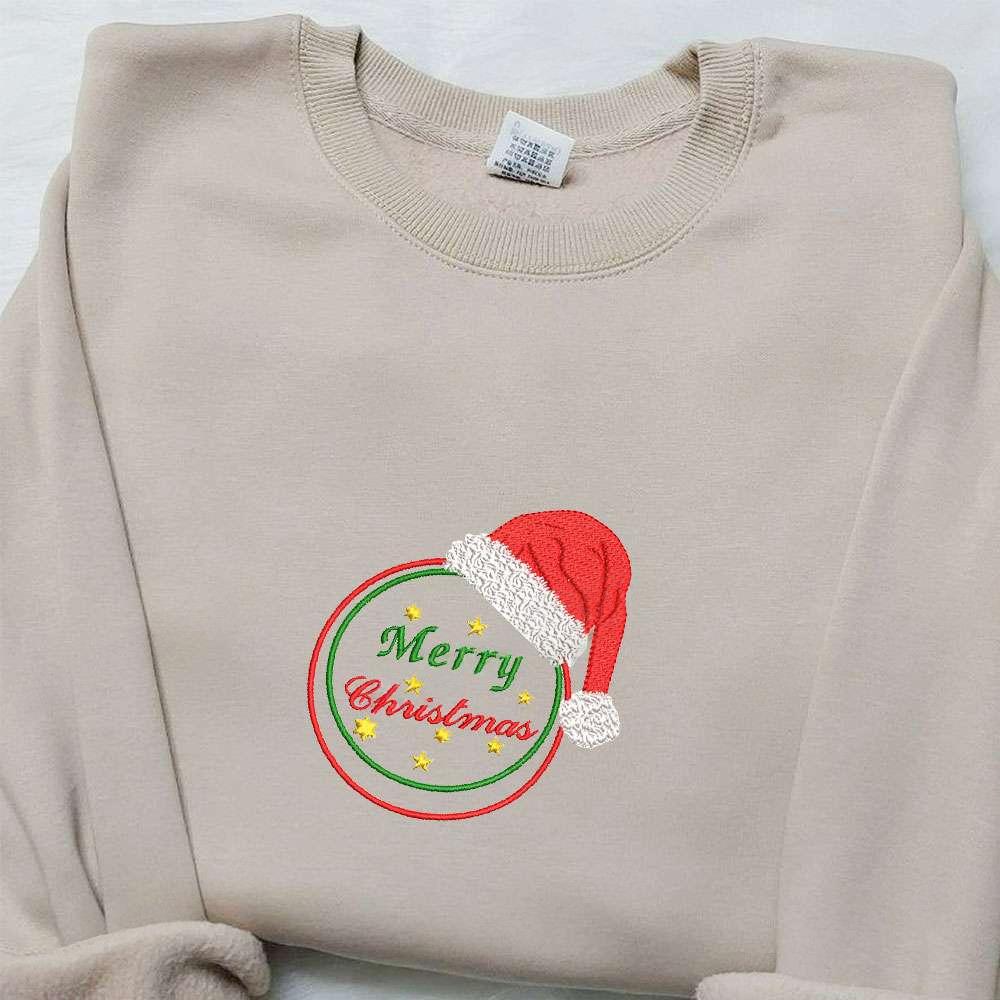 Merry Christmas Santa Hat Embroidered Shirt Christmas Embroidered Hoodie Best Christmas Gifts For Family