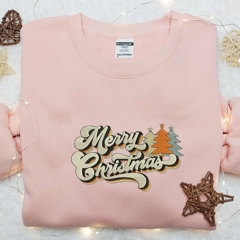 Merry Christmas Trees Embroidered Shirt Vintage Christmas Embroidered Hoodie Best Christmas Gifts For Family
