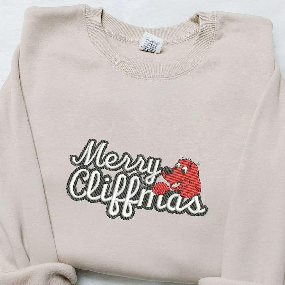 Merry Cliffmas Embroidered Shirt Clifford The Big Red Dog Cartoon Embroidered Hoodie Best Christmas Gifts For Family