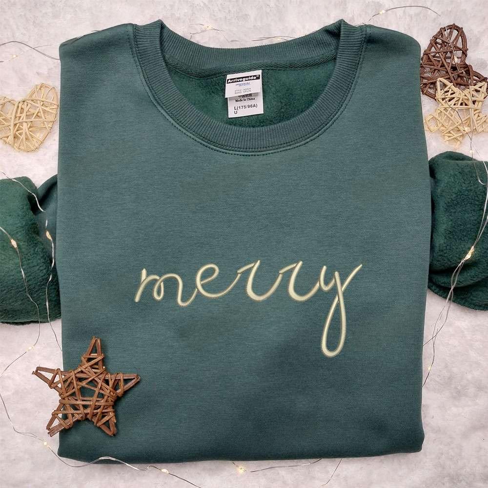 Merry Embroidered Shirt Christmas Embroidered Hoodie Best Christmas Gifts For Family