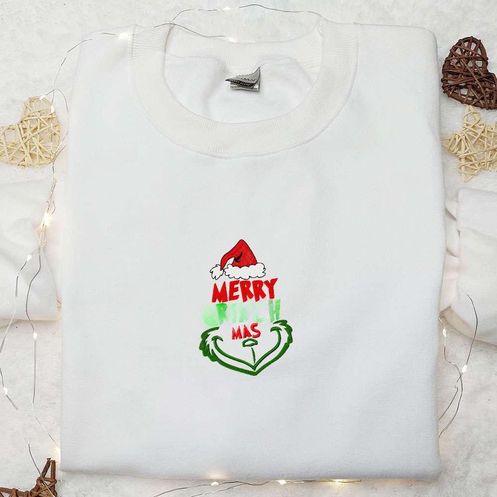 Merry Grinchmas Embroidered Sweatshirt Movie Christmas Embroidered Hoodie Best Christmas Gift Ideas