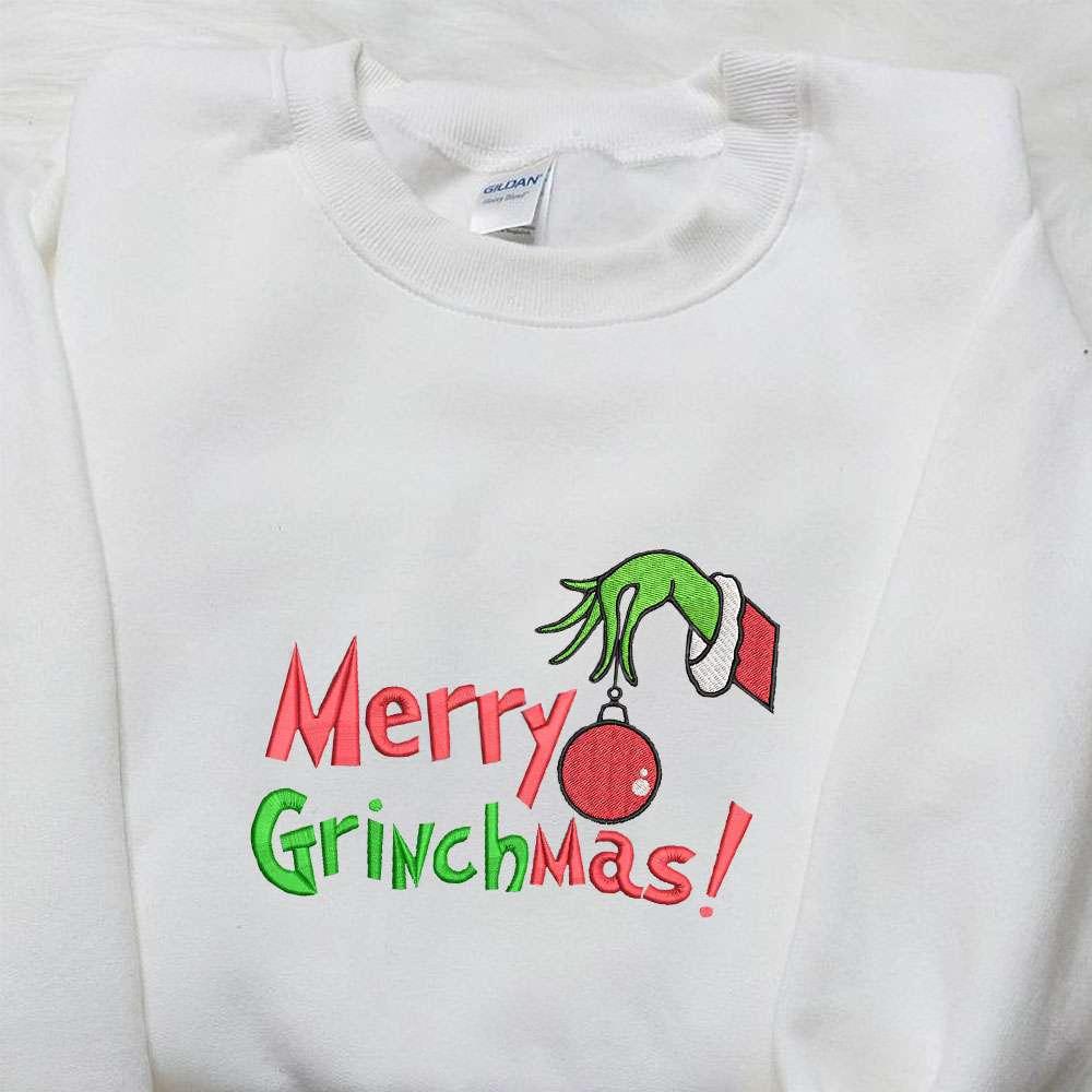 Merry Grinchmas Grinch Hand Ornament Embroidered Shirt Christmas Embroidered Hoodie Best Christmas Gifts For Family