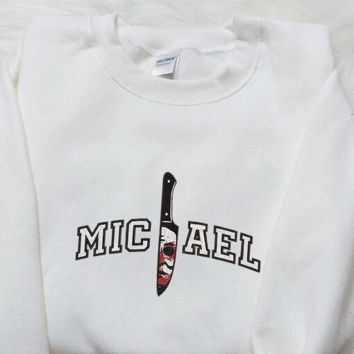 Michael Myer in Knife Embroidered Shirt Horror Movie Characters Embroidered Shirt Spooky Embroidered Shirt
