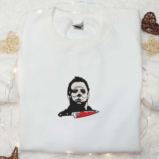 Michael Myers Knife Embroidered Shirt Halloween Horror Movie Embroidered Shirt Best Gift Ideas