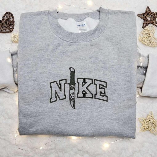 Michael Myers Knife x Nike Embroidered Shirt Horror Movie Embroidered Hoodie Halloween Embroidered Shirt