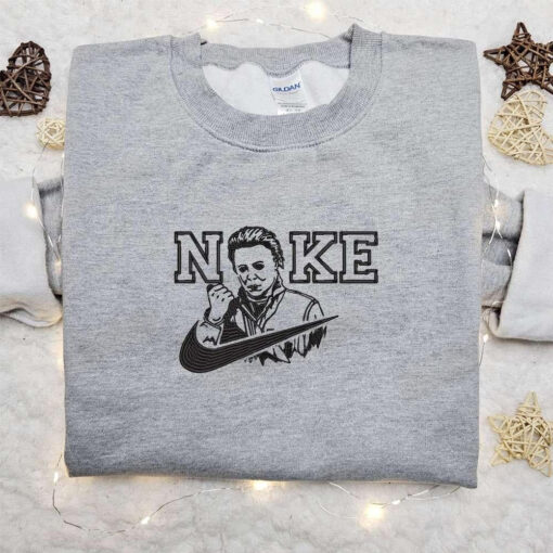 Michael Myers x Swoosh Movie Embroidered Sweatshirt Nike Inspired Embroidered Shirt Best Halloween Gift Ideas for Family