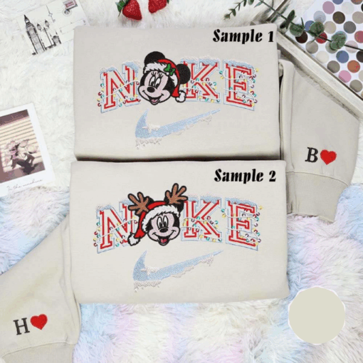 Mickey And Minnie Christmas Lights Embroidered Shirts Christmas Embroidered Couples Shirts