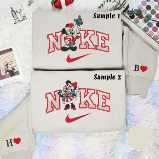Mickey And Minnie Disney Christmas Gift Embroidered Couples Shirts