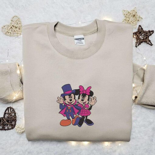 Mickey And Minnie Dracula Embroidered Sweatshirt Disney Characters Embroidered Hoodie Best Halloween Gift Ideas