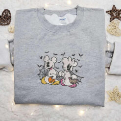 Mickey And Minnie Ghost Embroidered Sweatshirt Disney Characters Embroidered Hoodie Best Halloween Gift Ideas