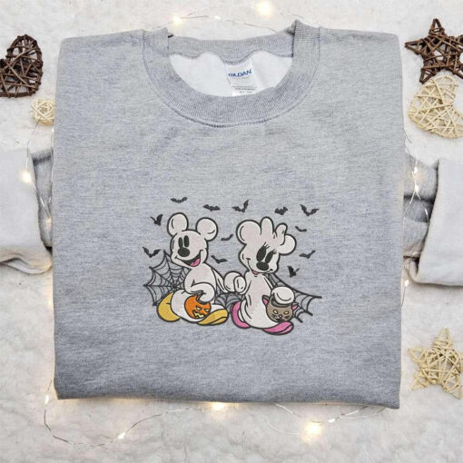 Mickey And Minnie Ghost Embroidered Sweatshirt Disney Characters Embroidered Hoodie Best Halloween Gift Ideas