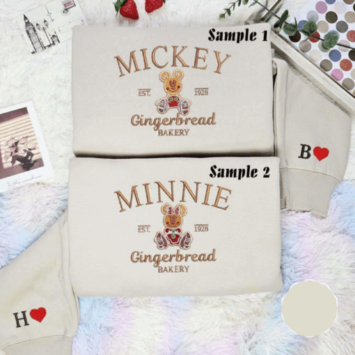 Mickey And Minnie Gingerbread Bakery Embroidered Shirt Christmas Embroidered Hoodie