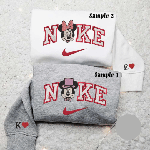 Mickey And Minnie Mouse X Nike Embroidered Couple Shirt Disney Characters Embroidered Shirt Nike Inspired Embroidered Hoodie