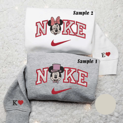 Mickey And Minnie Mouse x Nike Embroidered Couple Shirt Disney Characters Embroidered Shirt Nike Inspired Embroidered Hoodie