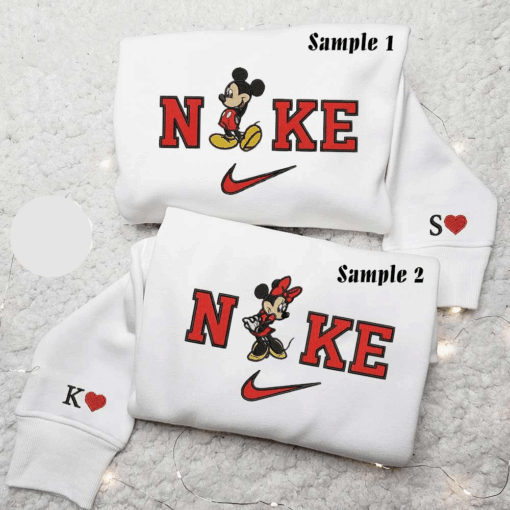 Mickey And Minnie X Nike Embroidered Couple Shirt Disney Characters Embroidered Shirt Nike Inspired Embroidered Hoodie 1