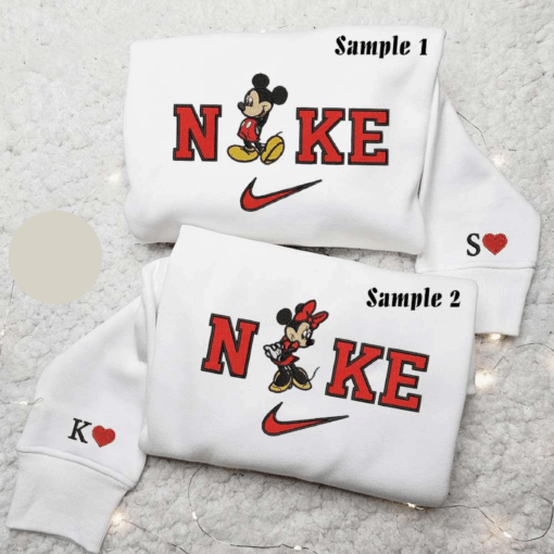 Mickey And Minnie x Nike Embroidered Couple Shirt Disney Characters Embroidered Shirt Nike Inspired Embroidered Hoodie