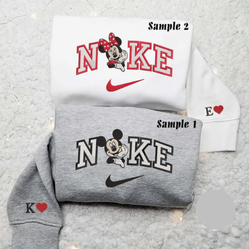 Mickey And Minnie X Nike Embroidered Couple Shirt Disney Characters Embroidered Shirt Nike Inspired Embroidered Hoodie