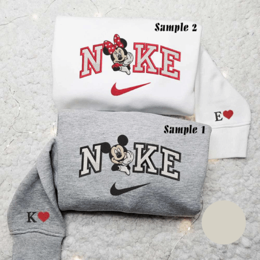 Mickey And Minnie x Nike Embroidered Couple Shirt Disney Characters Embroidered Shirt Nike Inspired Embroidered Hoodie
