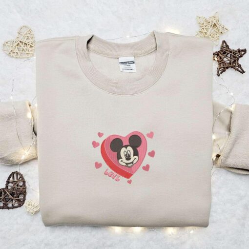 Mickey Hearts Love Embroidered Shirt Disney Characters Embroidered Hoodie Best Gift For Family