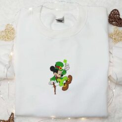 Mickey Leprechaun With Clover Embroidered Shirt Saint Patricks Day Embroidered Hoodie Best Holiday Gift Ideas