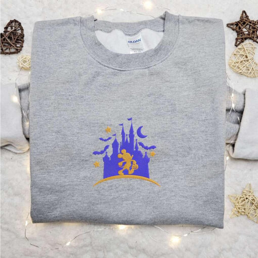 Mickey Mouse Castle Embroidered Hoodie Disney Character Halloween Embroidered T shirt Best Halloween Gift Ideas For Family