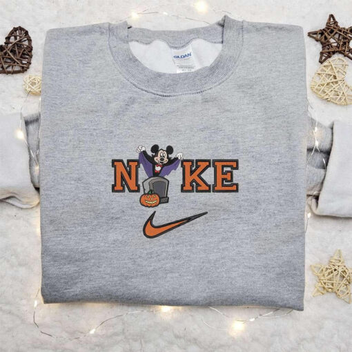 Mickey Mouse Dracula x Nike Embroidered Sweatshirt Walt Disney Characters Embroidered Shirt Best Halloween Gift Ideas for Family