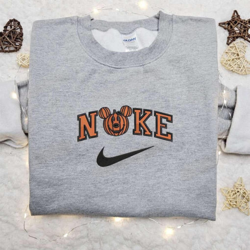 Mickey Mouse Pumpkin x Swoosh Cartoon Embroidered Sweatshirt Walt DIsney Characters Embroidered Shirt Best Halloween Gift Ideas for Family