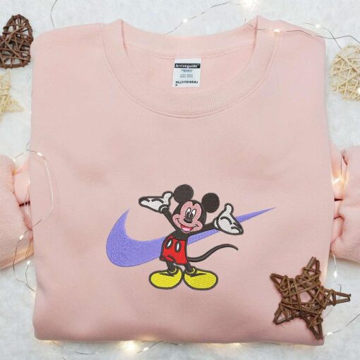 Mickey Mouse x Nike Swoosh Cartoon Embroidered Hoodie Disney Characters Embroidered Shirt Nike Inspired Embroidered Shirt