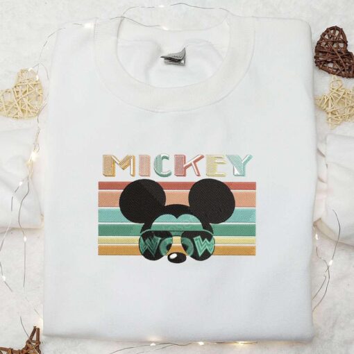 Mickey Sunglasses Wow Embroidered Shirt Disney Characters Embroidered Hoodie Best Gift Idea