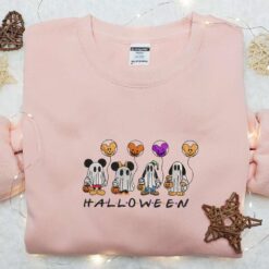 Mickey Team Ghost Balloons Halloween Embroidered Shirt Best Gifts for Family