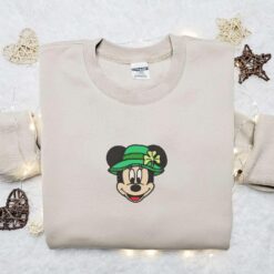 Mickey Wearing Shamrock Hat Embroidered Shirt Disney Characters Embroidered Hoodie Saint Patricks Day Gift Idea