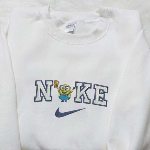 Minion Bear x Nike Cartoon Embroidered Tshirt Disney Characters Embroidered Shirt Nike Inspired Embroidered Shirt