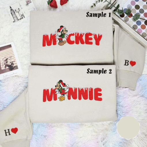 Minnie And Mickey Christmas Disney Characters Embroidered Couples Shirts